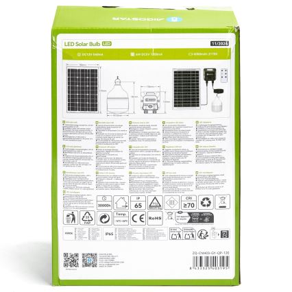 Aigostar - LED Päikesepaneeliga lühter anduriga LED/70W/12V 6000 mAh 6500K d. 12 cm + kaugjuhtimispult