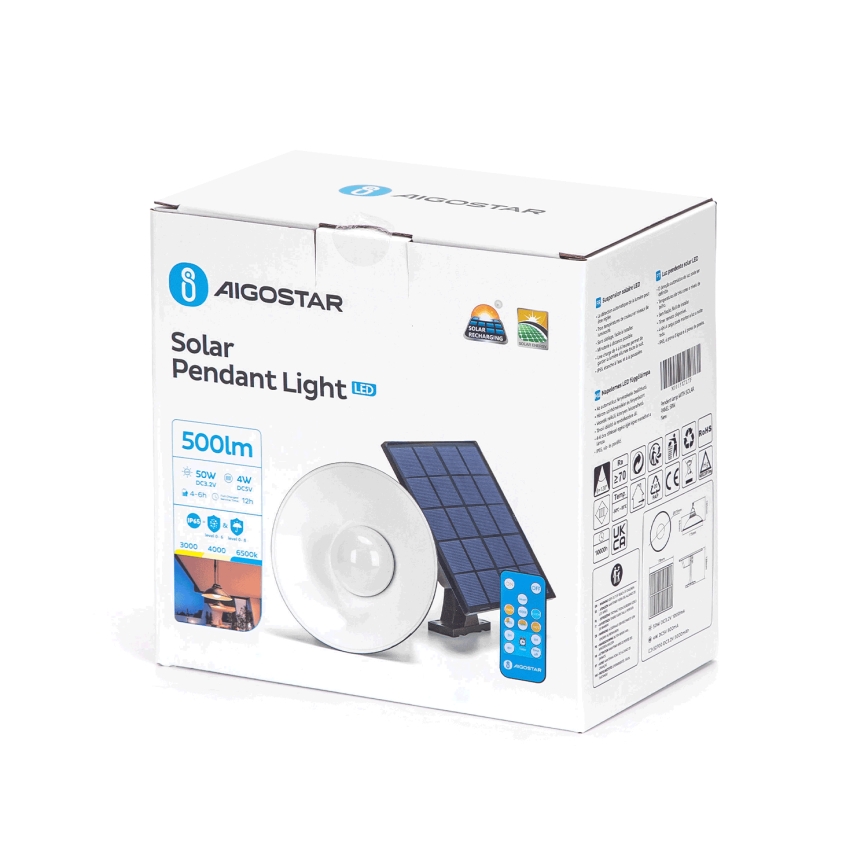 Aigostar - LED Hämardatav päikesepaneeliga lühter LED/3,2V 3000K/4000K/6500K 5000 mAh IP65 + kaugjuhtimispult