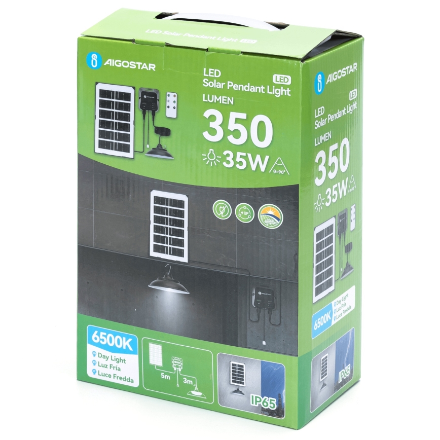 Aigostar - LED Päikesepaneeliga lühter LED/35W/12V 3000 mAh 6500K d. 15 cm + kaugjuhtimispult
