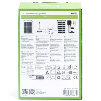 Aigostar - LED Päikesepaneeliga lühter LED/35W/12V 3000 mAh 6500K d. 15 cm + kaugjuhtimispult