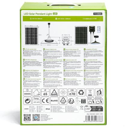 Aigostar - LED Päikesepaneeliga lühter LED/70W/12V 6000 mAh 6500K d. 23,5 cm + kaugjuhtimispult
