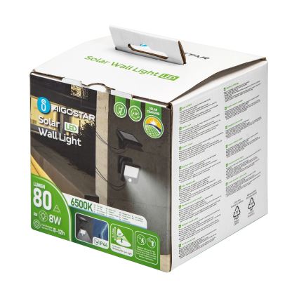 Aigostar - LED Päikesepaneeliga seinavalgusti koos anduriga LED/0,64W/3,7V 600 mAh 6500K IP44