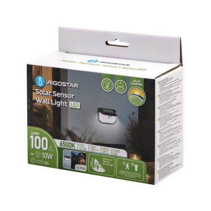 Aigostar - LED Päikesepaneeliga seinavalgusti koos anduriga LED/0,8W/5,5V 1200 mAh 6500K IP65