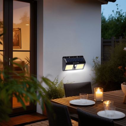 Aigostar - LED Päikesepaneeliga seinavalgusti koos anduriga LED/20W/5,5V 2400 mAh 6500K IP65