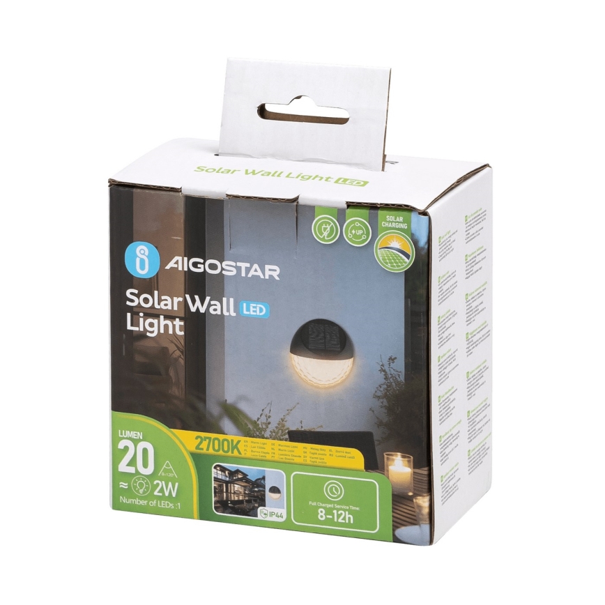 Aigostar - LED Päikesepaneeliga seinavalgusti LED/2W/1,2V must 300 mAh 2700K IP44