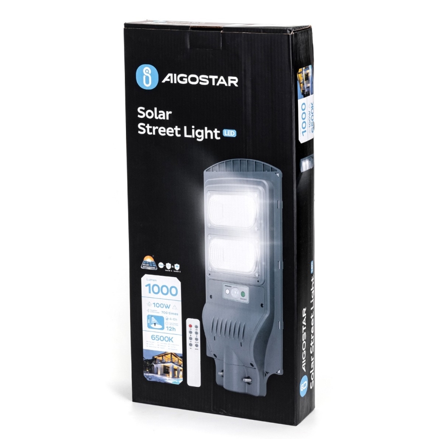 Aigostar - LED Päikesepaneeliga tänavalamp koos anduriga LED/100W/3,2V 10000mAh IP65 6500K + kaugjuhtimispult