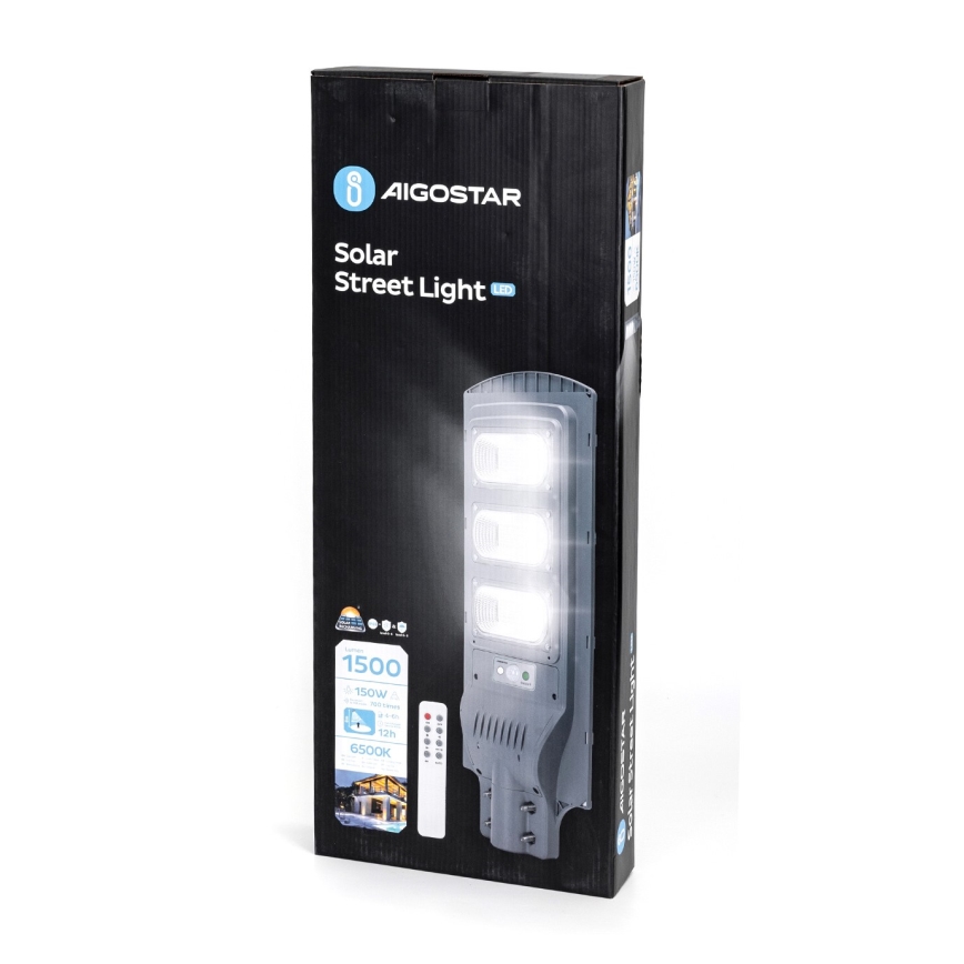 Aigostar - LED Päikesepaneeliga tänavalamp koos liikumis- ja hämardusanduriga LED/150W/3,2V 15000mAh IP65 6500K + kaugjuhtimispult