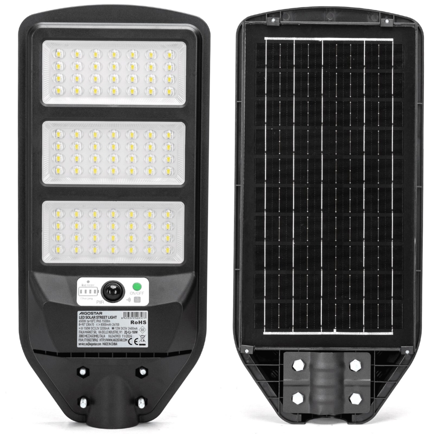 Aigostar - LED Päikesepaneeliga tänavalamp koos anduriga LED/150W/3,2V 8000mAh IP65 6500K + kaugjuhtimispult