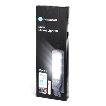 Aigostar - LED Päikesepaneeliga tänavalamp koos anduriga LED/200W/3,2V 20000mAh IP65 6500K + kaugjuhtimispult