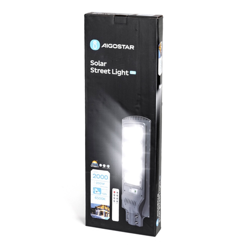 Aigostar - LED Päikesepaneeliga tänavalamp koos anduriga LED/200W/3,2V 20000mAh IP65 6500K + kaugjuhtimispult