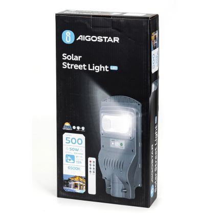 Aigostar - LED Päikesepaneeliga tänavalamp koos anduriga LED/50W/3,2V 5000mAh IP65 6500K + kaugjuhtimispult
