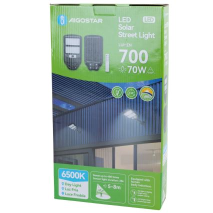 Aigostar - LED Päikesepaneeliga tänavalamp koos anduriga LED/70W/3,2V 4000mAh IP65 6500K + kaugjuhtimispult