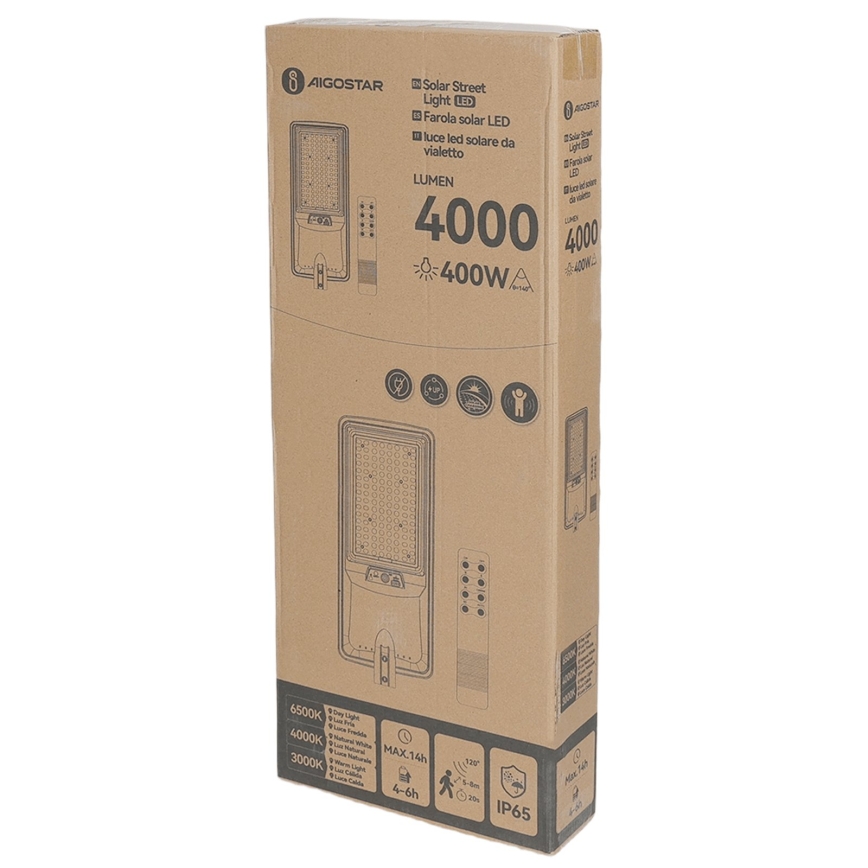 Aigostar - LED päikesepaneeliga tänavavalgusti anduriga LED/300W/3,2V 3000/4000/6500K 3600mAh + kaugjuhtimispult