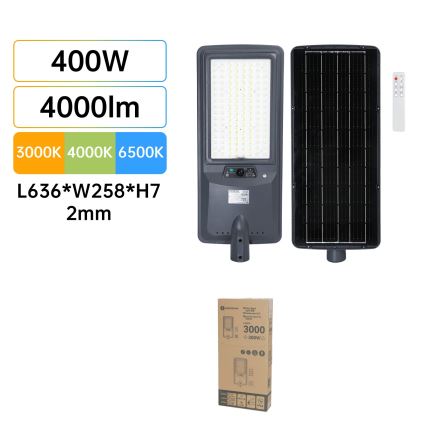 Aigostar - LED päikesepaneeliga tänavavalgusti liikumisanduriga LED/400W/3,2V 3000/4000/6500K 4800mAh + kaugjuhtimispult