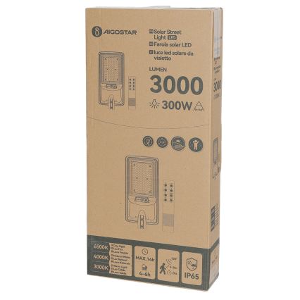 Aigostar - LED päikesepaneeliga tänavavalgusti liikumisanduriga LED/400W/3,2V 3000/4000/6500K 4800mAh + kaugjuhtimispult