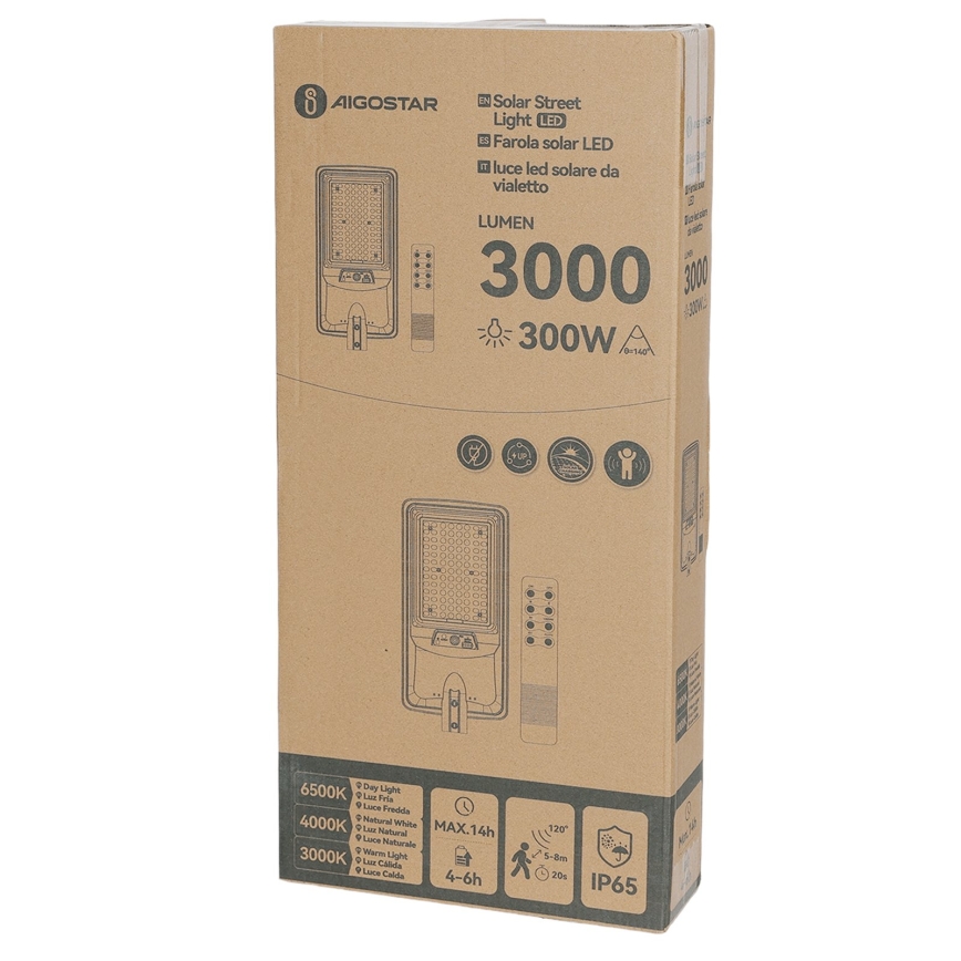 Aigostar - LED päikesepaneeliga tänavavalgusti liikumisanduriga LED/400W/3,2V 3000/4000/6500K 4800mAh + kaugjuhtimispult