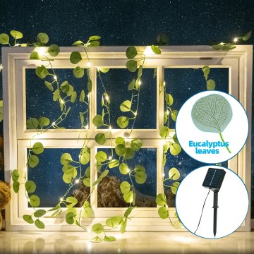 Aigostar - LED päikesepaneeliga valguskett 100xLED/12m IP65 soe valge eukalüpt