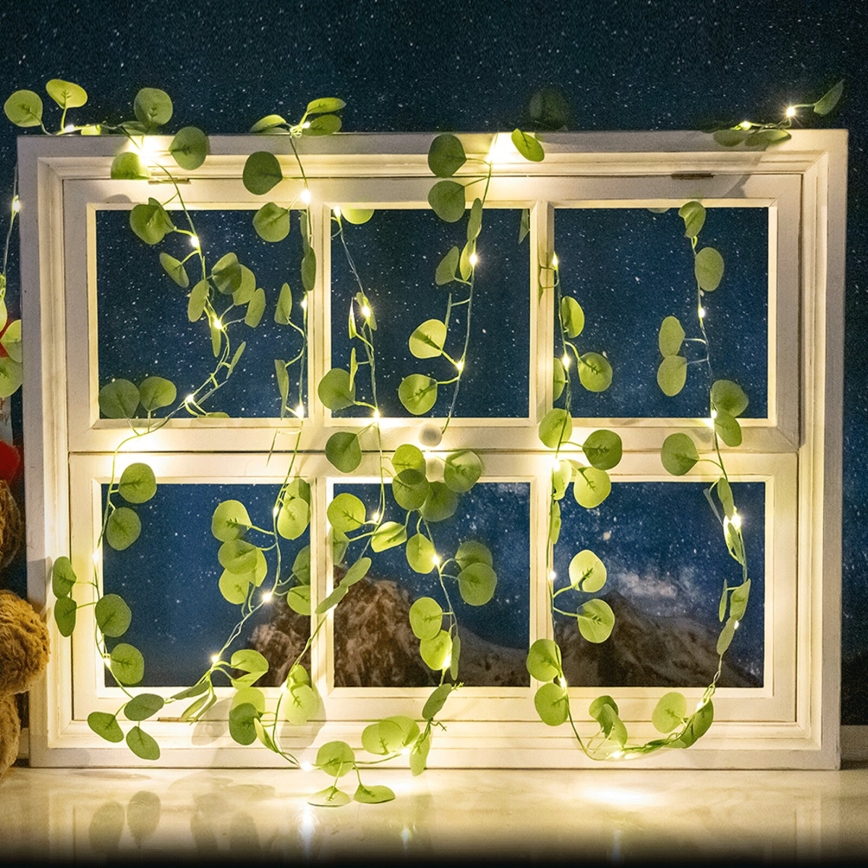 Aigostar - LED päikesepaneeliga valguskett 100xLED/12m IP65 soe valge eukalüpt