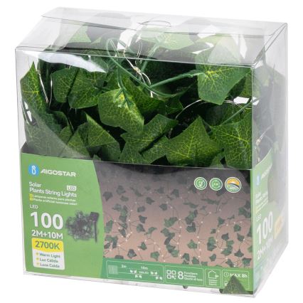 Aigostar - LED Päikesepaneeliga valguskett 100xLED/12m IP65 soe valge ivy