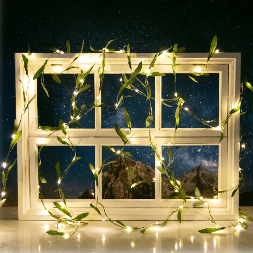 Aigostar - LED päikesepaneeliga valguskett 100xLED/12m IP65 soe valge oliiv