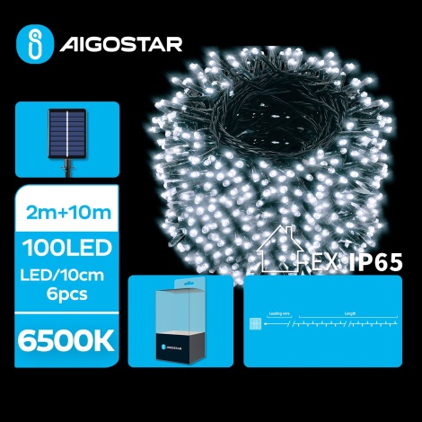 Aigostar - LED Päikesepaneeliga valguskett 100xLED/8 funktsiooni 12m IP65 külm valge