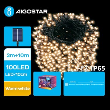 Aigostar - LED Päikesepaneeliga valguskett 100xLED/8 funktsiooni 12m IP65 soe valge