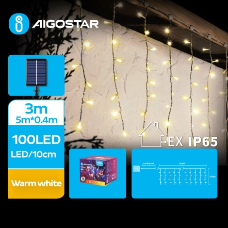 Aigostar - LED Päikesepaneeliga valguskett 100xLED/8 funktsiooni 8x0,4m IP65 soe valge