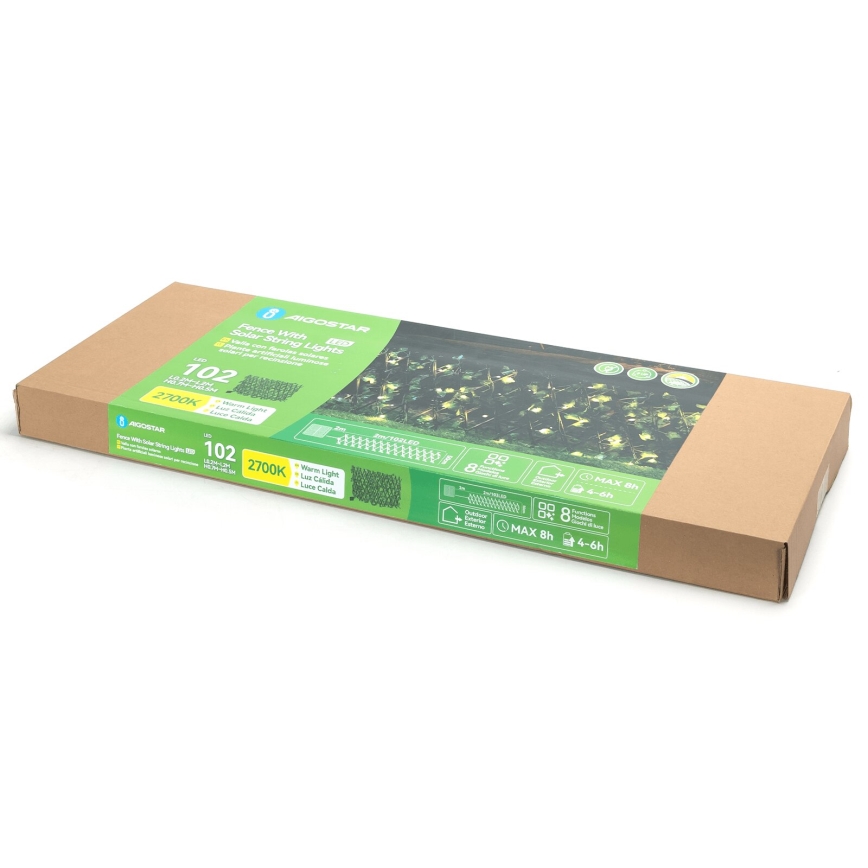 Aigostar - LED päikesepaneeliga valguskett 102xLED/2x0,7m IP65 soe valge ivy