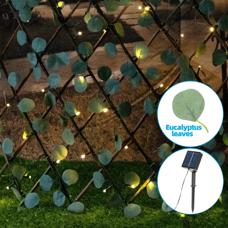 Aigostar - LED päikesepaneeliga valguskett 102xLED/2x0,7m IP65 soe valge eukalüpt