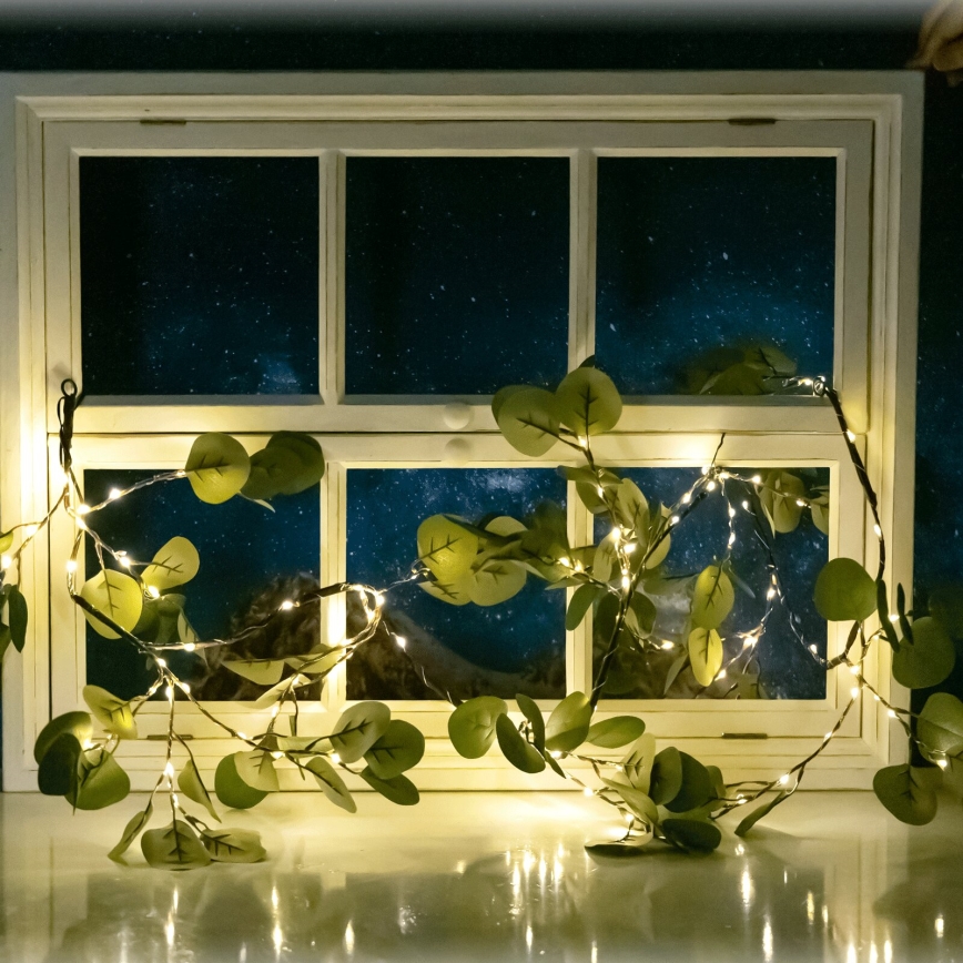 Aigostar - LED päikesepaneeliga valguskett 110xLED/4m IP65 soe valge eukalüpt
