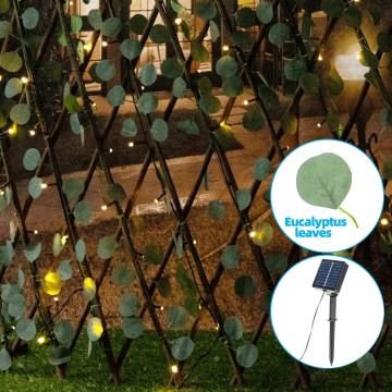 Aigostar - LED päikesepaneeliga valguskett 148xLED/2x1,2m IP65 soe valge eukalüpt