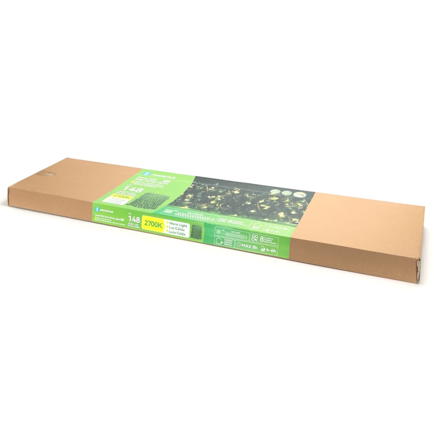 Aigostar - LED päikesepaneeliga valguskett 148xLED/2x1,2m IP65 soe valge ivy