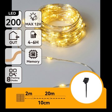 Aigostar - LED päikesepaneeliga valguskett 200xLED/8 funktsiooni 22 m IP65 soe valge 800 mAh