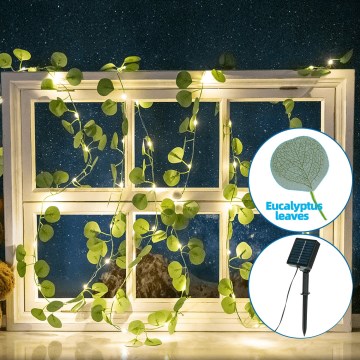 Aigostar - LED päikesepaneeliga valguskett 50xLED/7m IP65 soe valge eukalüpt