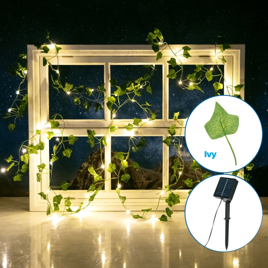 Aigostar - LED Päikesepaneeliga valguskett 50xLED/7m IP65 soe valge ivy