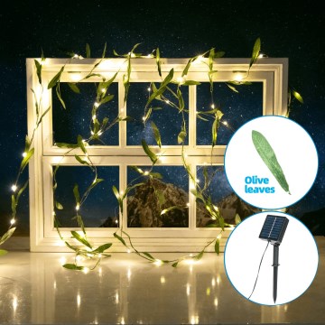 Aigostar - LED päikesepaneeliga valguskett 50xLED/7m IP65 soe valge oliiv