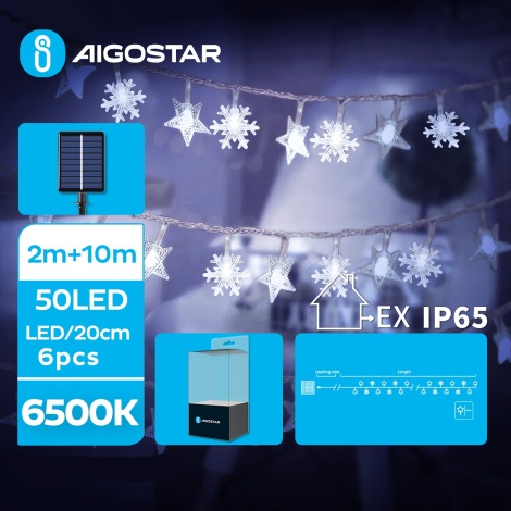 Aigostar - LED Päikesepaneeliga valguskett 50xLED/8 funktsiooni 12m IP65 külm valge