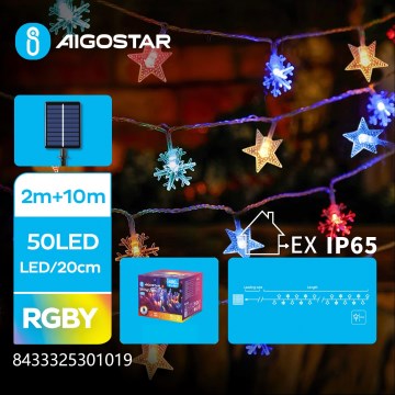 Aigostar - LED päikesepaneeliga valguskett 50×LED/8 režiimi 800 mAh 12m IP65 mitmevärviline