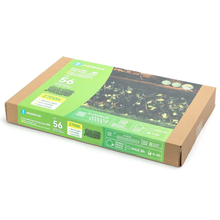 Aigostar - LED päikesepaneeliga valguskett 56xLED/2x0,4m IP65 soe valge ivy