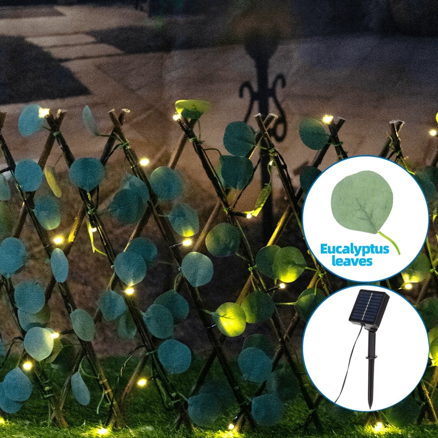 Aigostar - LED päikesepaneeliga valguskett 56xLED/2x0,4m IP65 soe valge eukalüpt