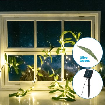 Aigostar - LED päikesepaneeliga valguskett 60xLED/4m IP65 soe valge oliiv
