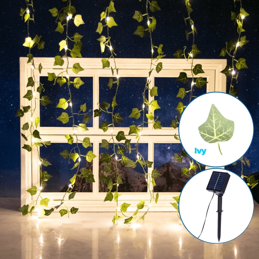Aigostar - LED päikesepaneeliga valguskett 70xLED/4x1m IP65 soe valge ivy