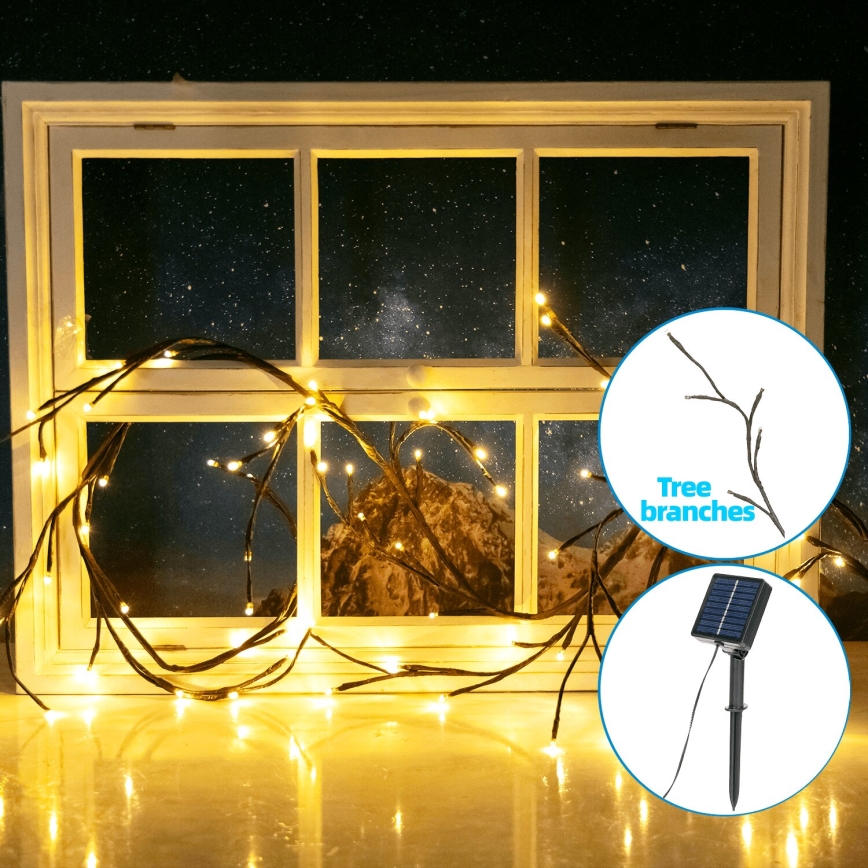 Aigostar - LED Päikesepaneeliga valguskett 72xLED/4m IP65 soe valge puuoksad