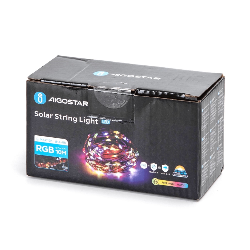 Aigostar - LED Päikesepaneeliga valguskett LED/8 funktsiooni 12m IP65 mitmevärviline
