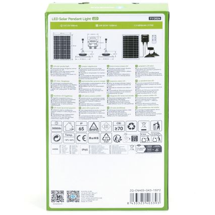 Aigostar - päikesepaneeliga LED-lühter anduriga 2xLED/35W/12V 6000 mAh 6500K IP65 läbimõõt 15 cm + kaugjuhtimispult