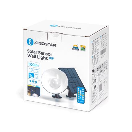 Aigostar - LED Päikesepaneeliga valgusti anduriga LED/3,2V 3000K/4000K/6500K IP65 5000 mAh kaugjuhtimispult