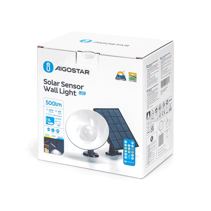 Aigostar - LED Päikesepaneeliga valgusti anduriga LED/3,2V 3000K/4000K/6500K IP65 5000 mAh kaugjuhtimispult