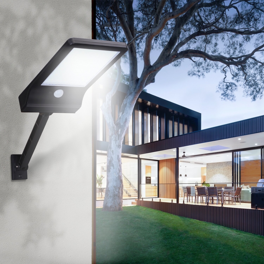 Aigostar - LED Päikesepaneeliga tänavalamp koos anduriga LED/3W/3,7V1800 mAh IP44 3000/4000/5000K + kaugjuhtimispult