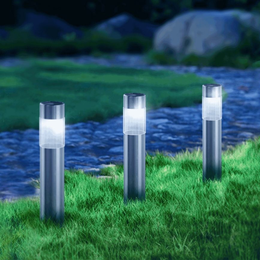 Aigostar - LED Päikesepaneeliga valgusti LED/0,006W/1,2V 31,5 cm 100 mAh matt kroom 6500K IP44