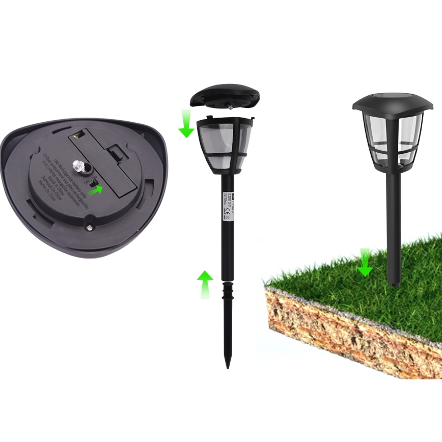 Aigostar - LED Päikesepaneeliga valgusti LED/0,06W/2V 100 mAh 33,8 cm 6500K IP44 must